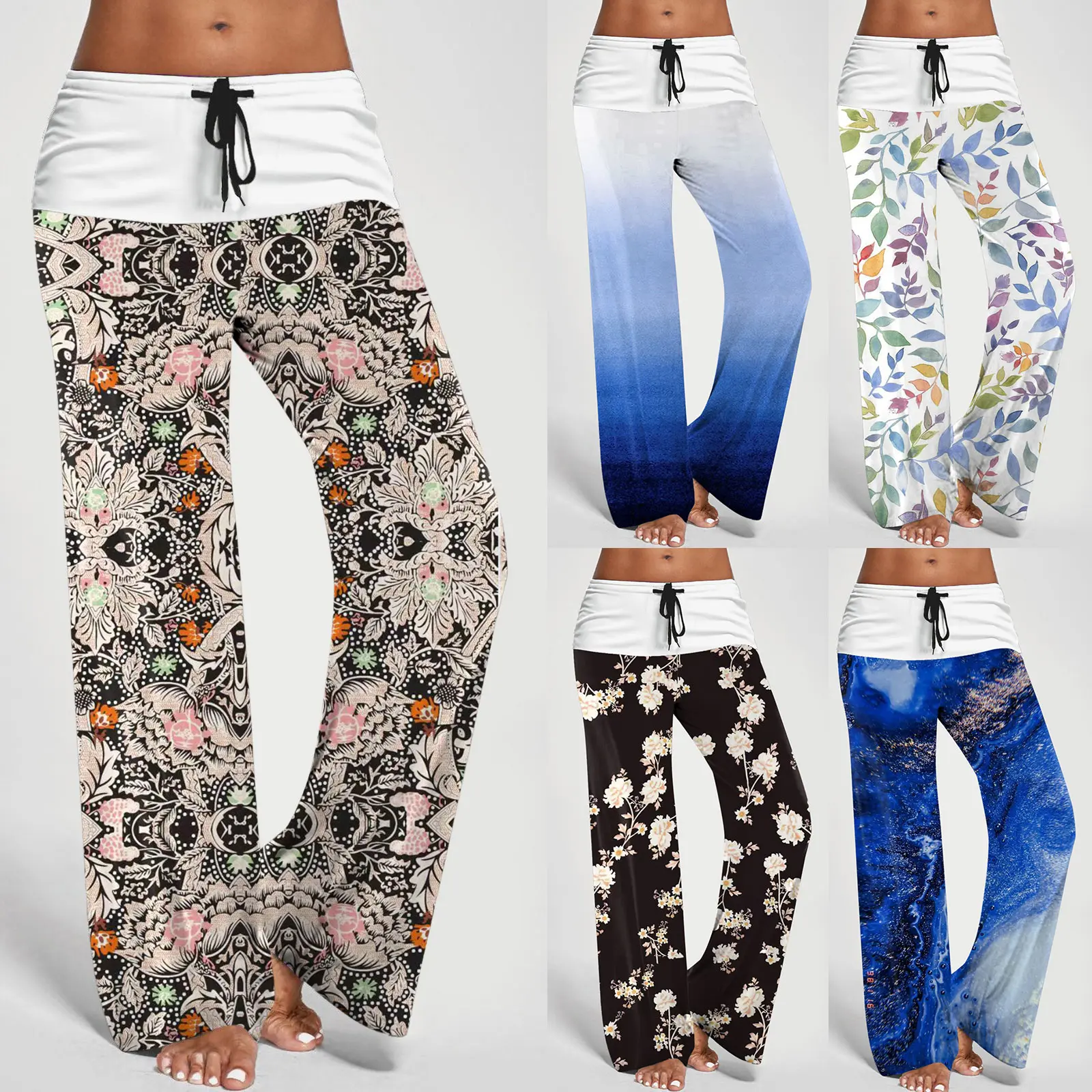 

Women High Waist Waist Printing Boho Women Easy Pockets High Pants Printing Easy Trousers Long Pants Boho Beach Pockets Pants