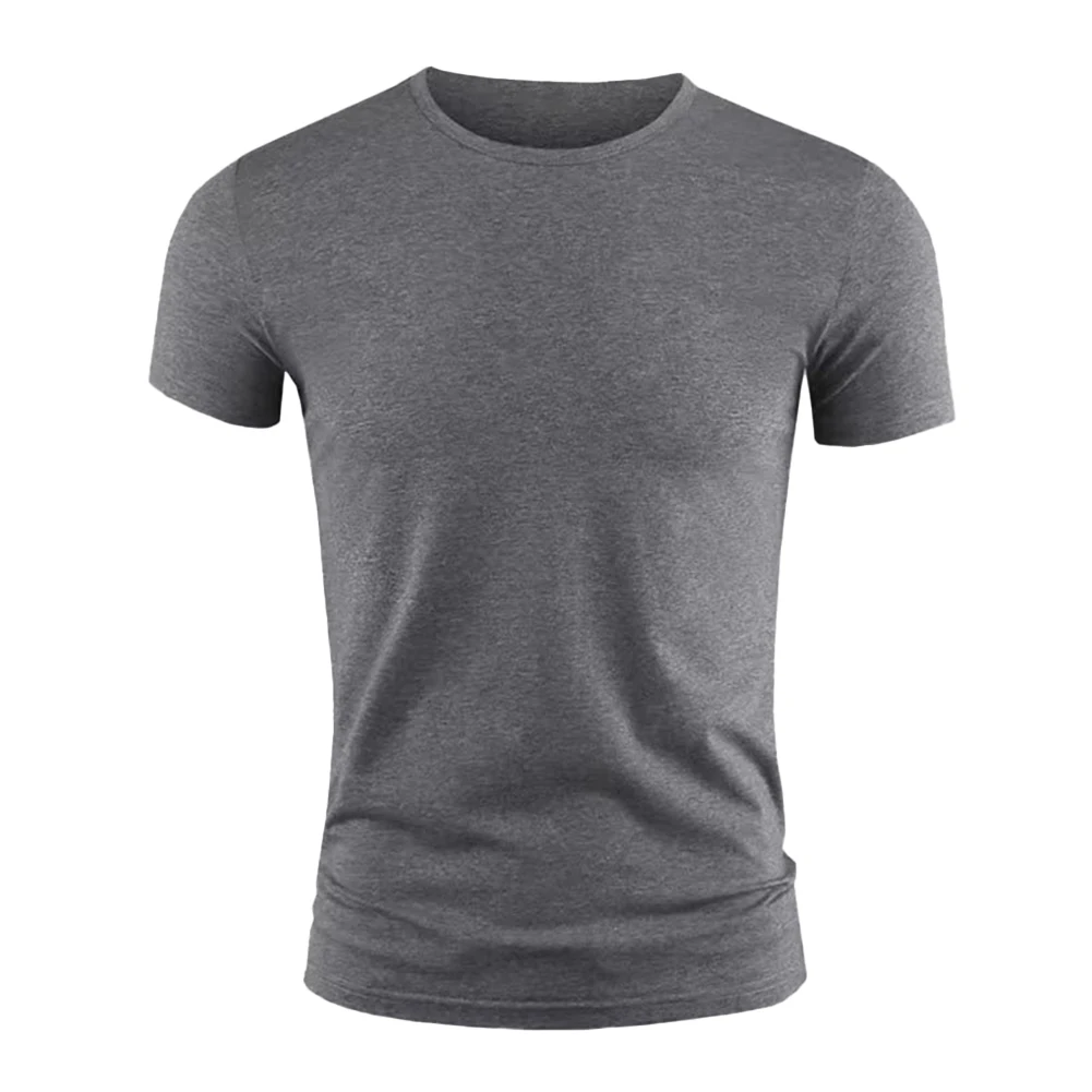 Men\'s Basic T-shirt Solid Color Short Sleeve Tee Summer Plain Casual Gym Muscle Crew Neck Slim Fit Tops T Shirts Male Clothing