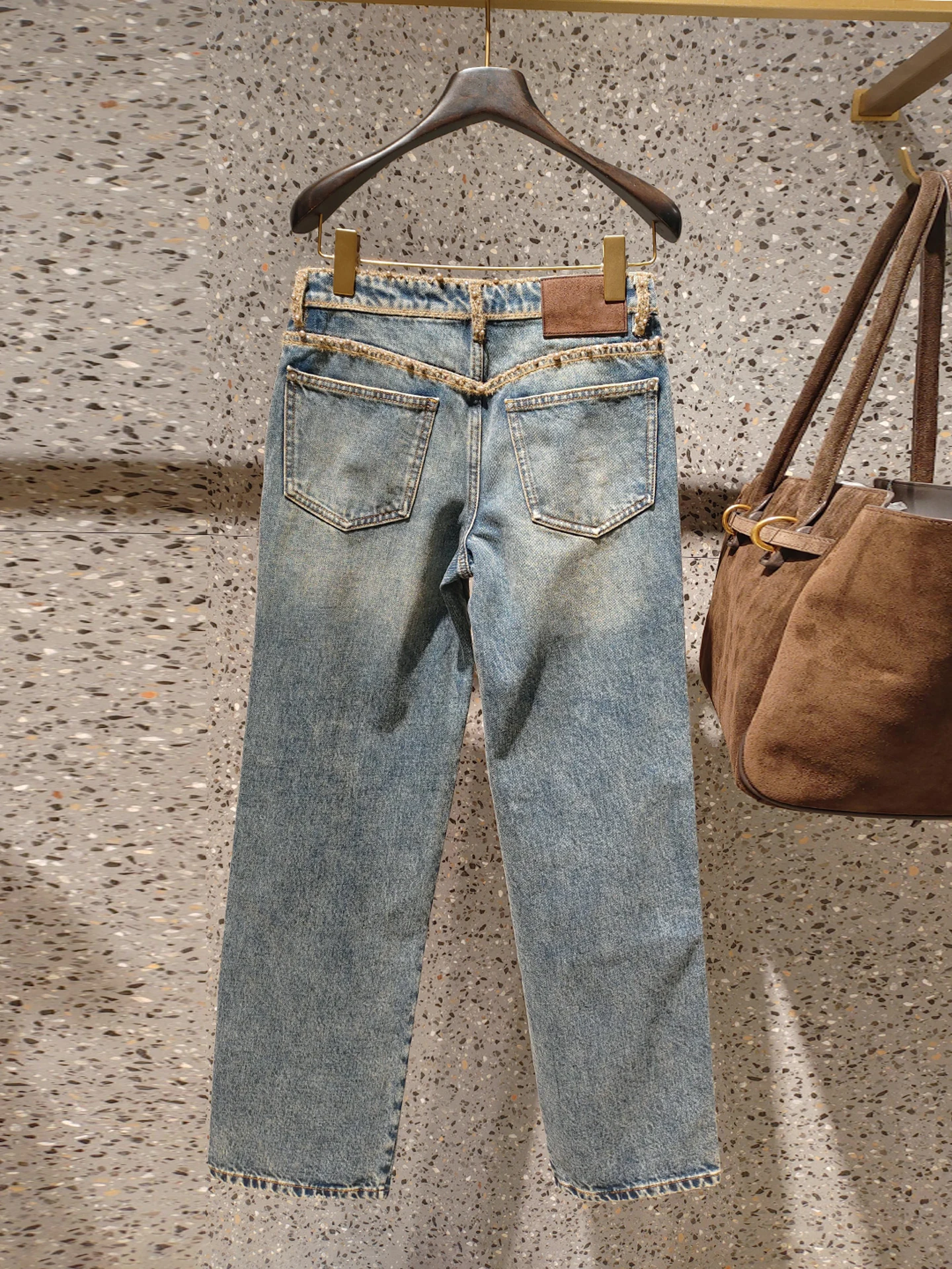 Denim jeans met hoge taille en rechte pijpen Premium Faion Design Sensation Waed out Diamond Embellied Casual broek voor dames