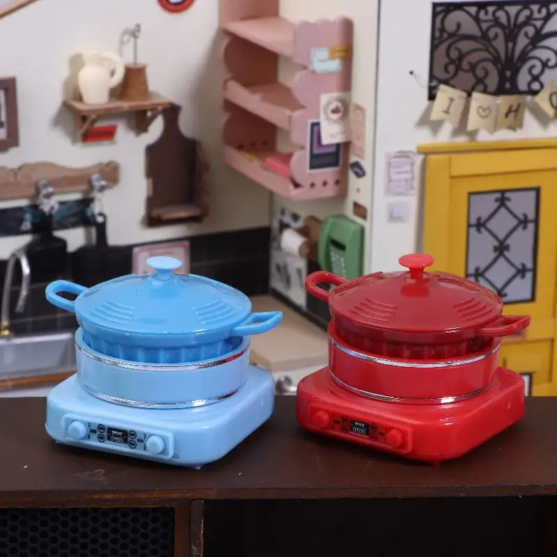 Mini electrodoméstico de cocina para casa de muñecas, modelo Mini olla electromagnética, accesorios de escena de disparo