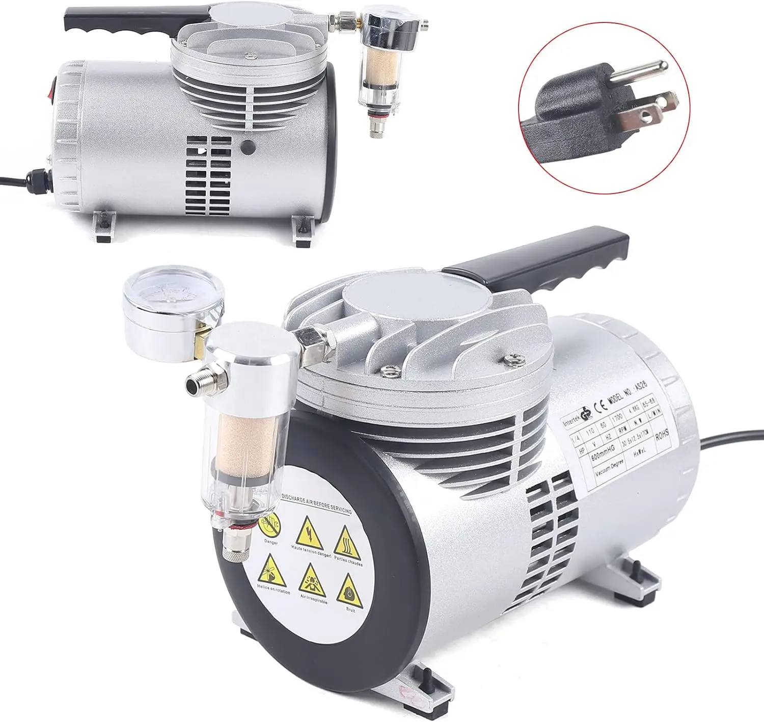 Imagem -04 - Bomba de Vácuo de Diafragma Oilless para Refrigerante Unidade Única Rotativa com Válvula Manual ar Condicionado Embalagem de Alimentos 110v 220v