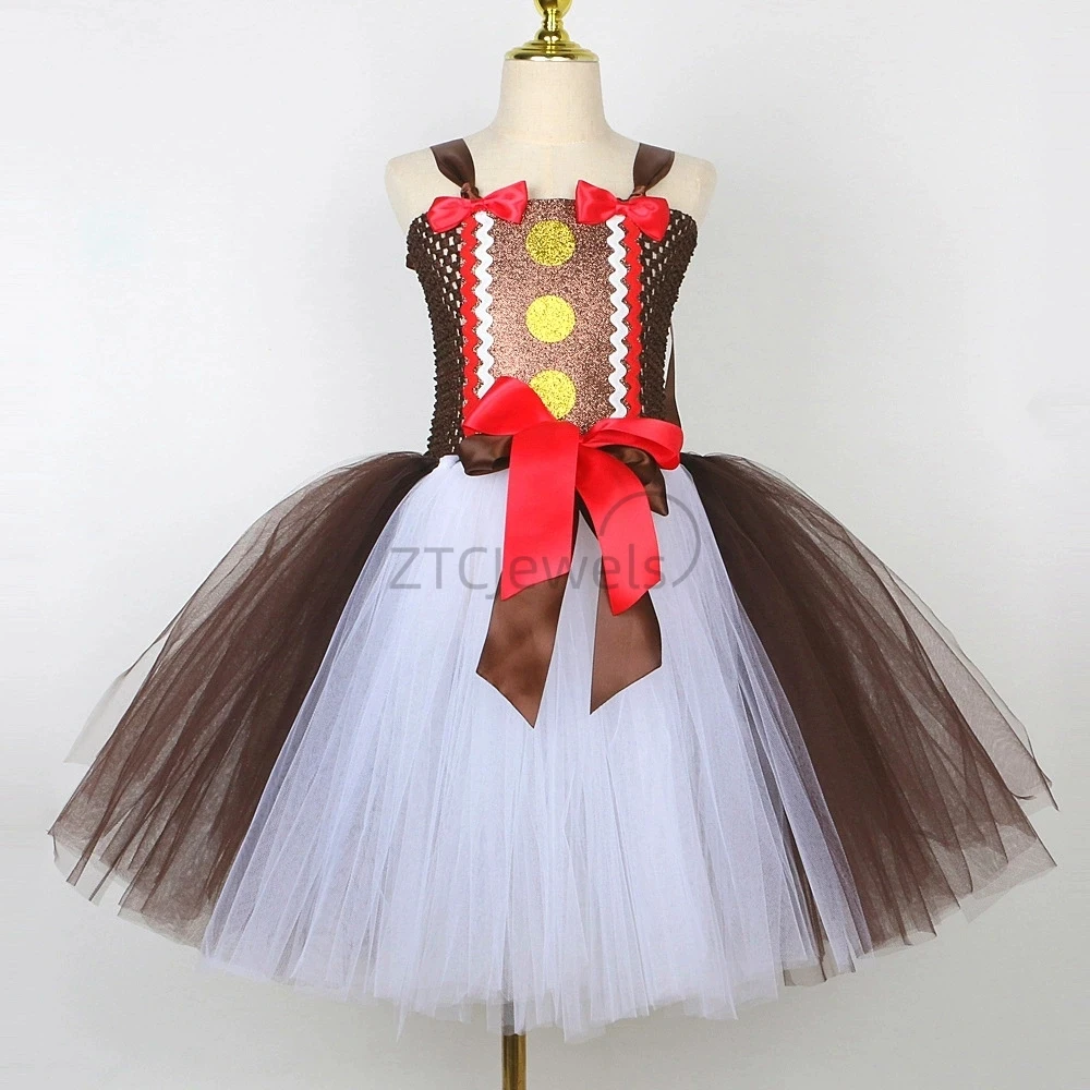 عيد الميلاد الزنجبيل رجل الأطفال شبكة تأثيري فستان القهوة العميقة الكرتون البسكويت منتفخ تنورة الفتيات زي عيد الميلاد #5