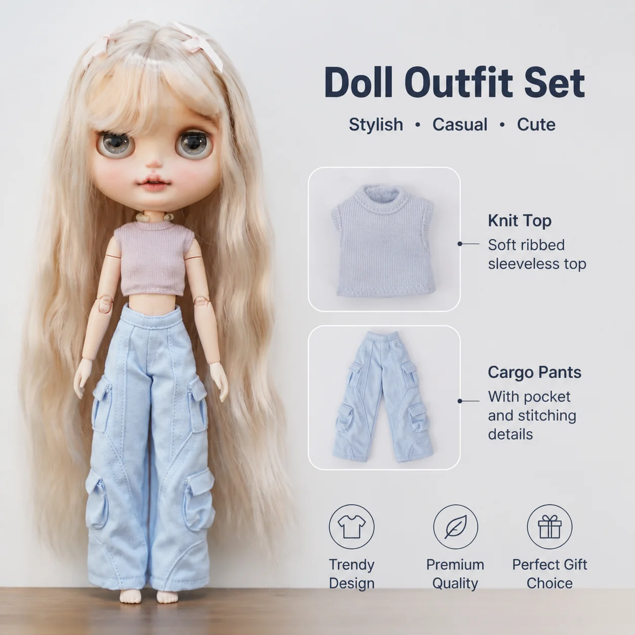 Blythe doll Clothes Accessories Azone Second-Generation OB22 OB24 Sleeveless Short T Small Cloth doll Clothes Workwear Long Pant