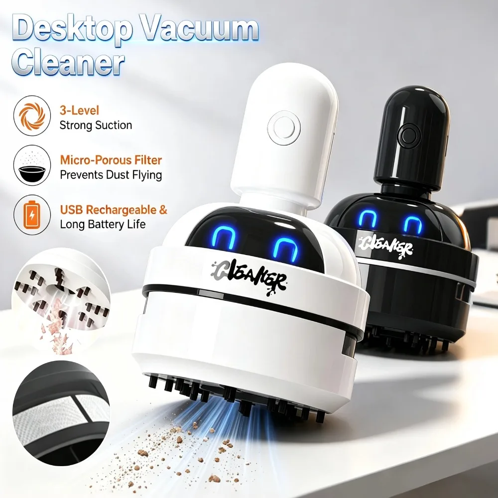 Portable Mini Desk Vacuum Cleaner Cordless Desktop Keyboard Cleaner For Pencil Shavings Eraser Crumbs Keyboard Dust USB Charging