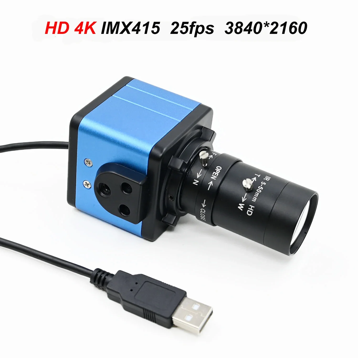 4K USB Camera Driver Free,IMX415 Sensor,3840x2160 25fps,8MP Box Webcam With 5-50mm/2.8-12mm Manual Zoom CS Lens