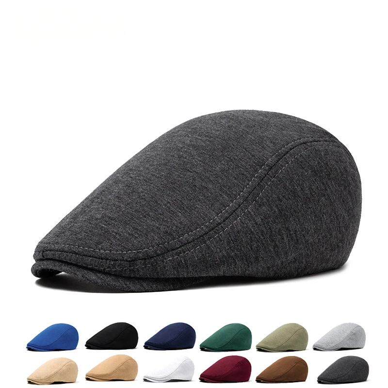 

Men's Autumn Winter Woolen Plain Beret Warm Forward Cap English Style Soft Top Newsboy Hat