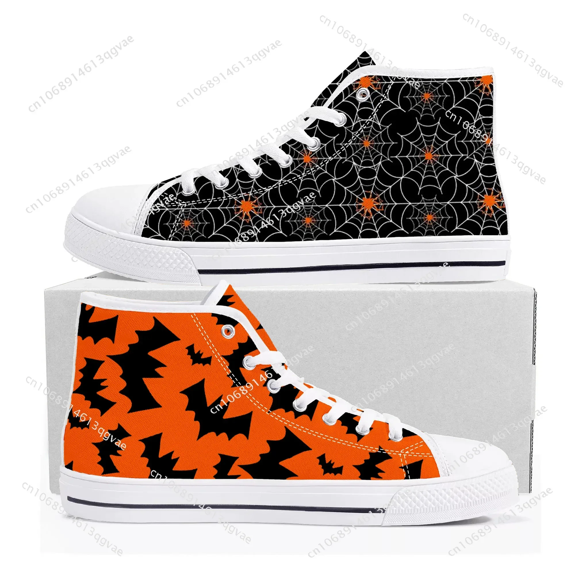 Zapatillas deportivas de lona para hombre y mujer, zapatos informales de alta calidad con diseño de calabaza de Halloween, hechos a medida, color blanco