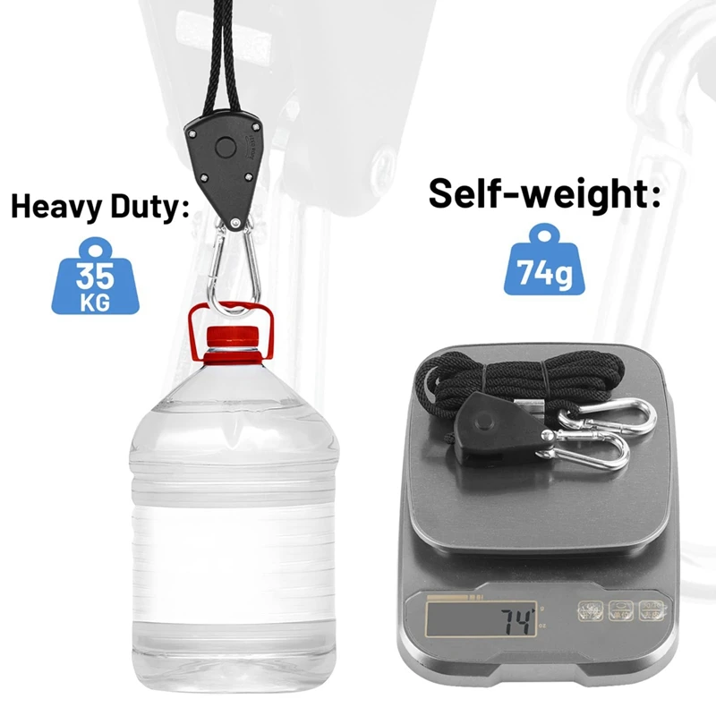 Colgador de cuerda de alta resistencia ajustable, engranajes internos de Metal reforzado, trinquetes Foe Growing, accesorios de iluminación duraderos, 4 piezas, 1/8 pulgadas