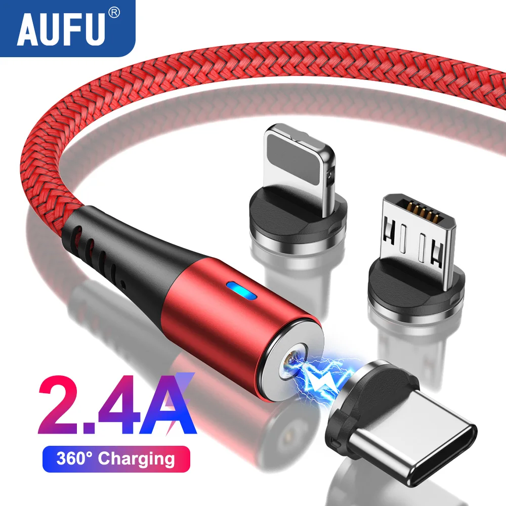 AUFU 360 Rotate Magnetic Type C Cable For Xiaomi Samsung iPhone Huawei Mobile Phone Magnet USB C Charging Cable Micro Usb Wire