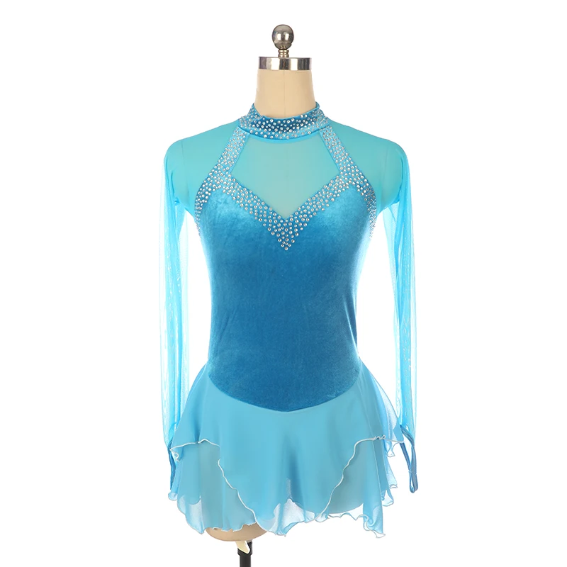Nasinaya Figure Skating Dress Custom Competition Girl Black Long Sleeve Velvet Rhinestone Gymnastics Suit view 6