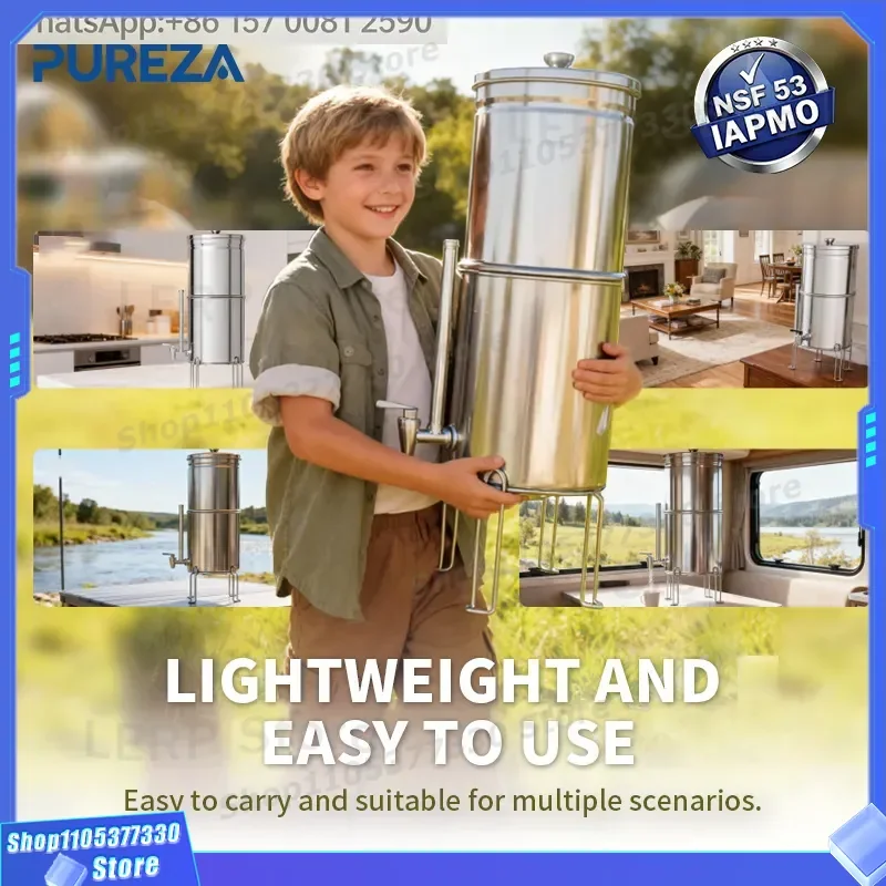 Complete 2.9 Gal Stainless Steel Portable Manual Water Filter System-NSF 42/53 Certified Targets Reduces PFOA PFOS Outdoor