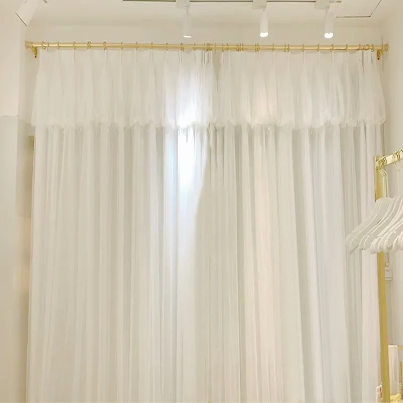 

White 2-Layer Curtain with Lace Sheer & Semi-Blackout Lining – Elegant & Soft Drapes for Bedroom/Living Room