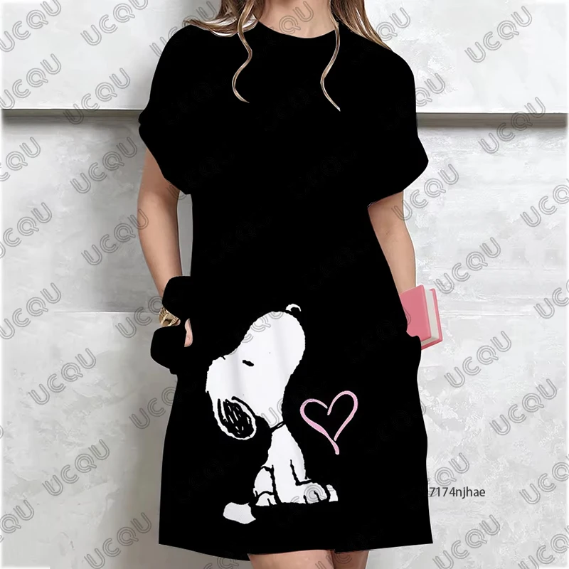 2025 새로운 귀여운 만화 스누피 프린트 여성 드레스 여름 옷 여성용 반팔 파티 드레스 캐주얼 여성 Y2k 드레스