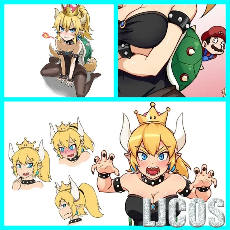 الدعائم زي تأثيري Bowsette للنساء ، Kuppa Koopa Hime ، تاج الأميرة ، الأقراط ، ذيل الأبواق ، درع الأذن ، أغطية الرأس المختنقة ، الدعائم زي الهالوين