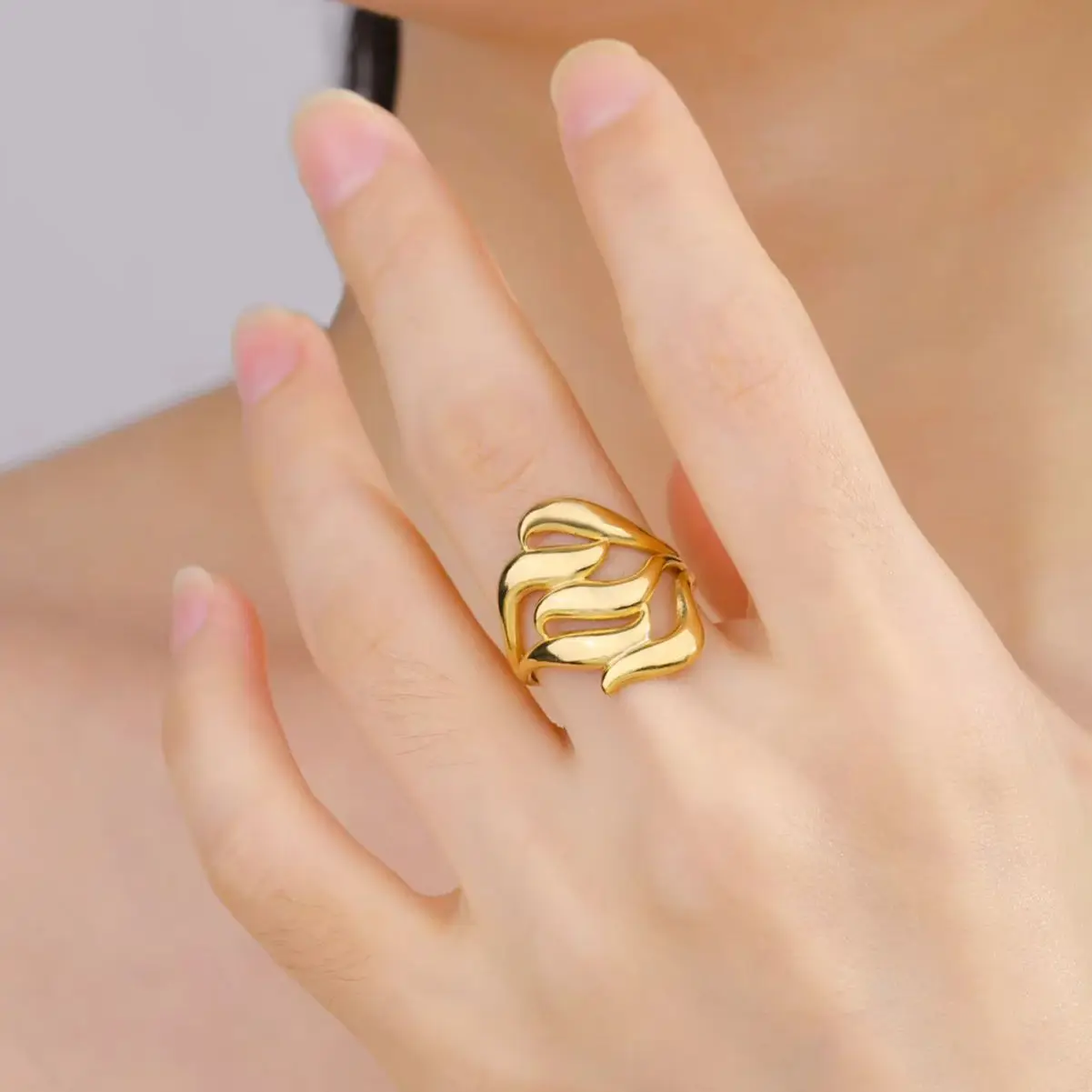 Geometrischer Wellen-Ring für Damen, Verstellbarer Edelstahl-Fingerring, Trendiger 2026 Schmuck, Großhandel, Geburtstagsgeschenke, Neu
