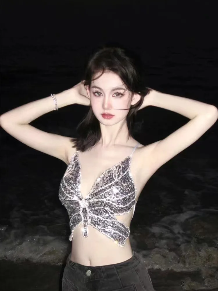 

Sexy ort Bikini Top Outerwear Sparkling Sequins Trendy Strap Design Beachwear Spor Fitn Swimsuit for Trendy Girls