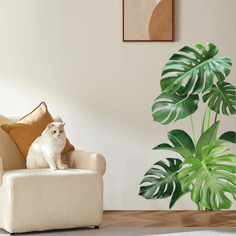 Large Size Green Plant Wall Decal Sticker For Home Decoration Monster Leaf Design Easy To Apply And Remove Home Wall Art