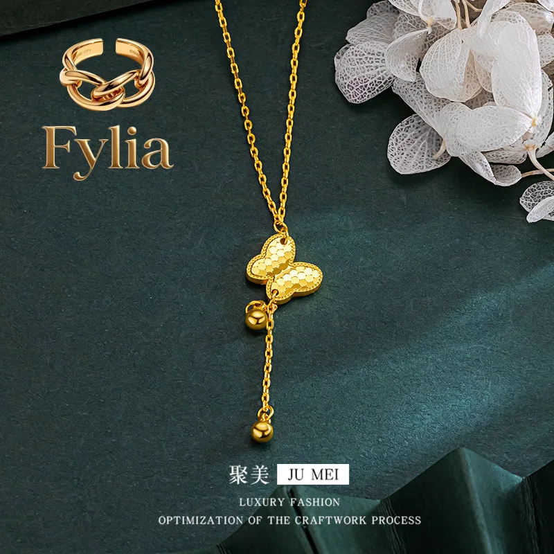 Fylia Jewelry   Luxury 24K 9999 Pure Gold real gold Butterfly Bracelet Necklace Two-piece Women's Necklace