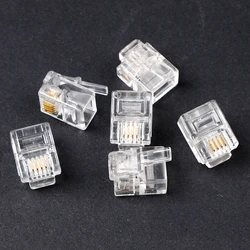 50Pcs  4 Pin RJ11 RJ-11 6P4C Modular Plug Telephone Phone Connector Compatible with Both Solid and Stranded Wire