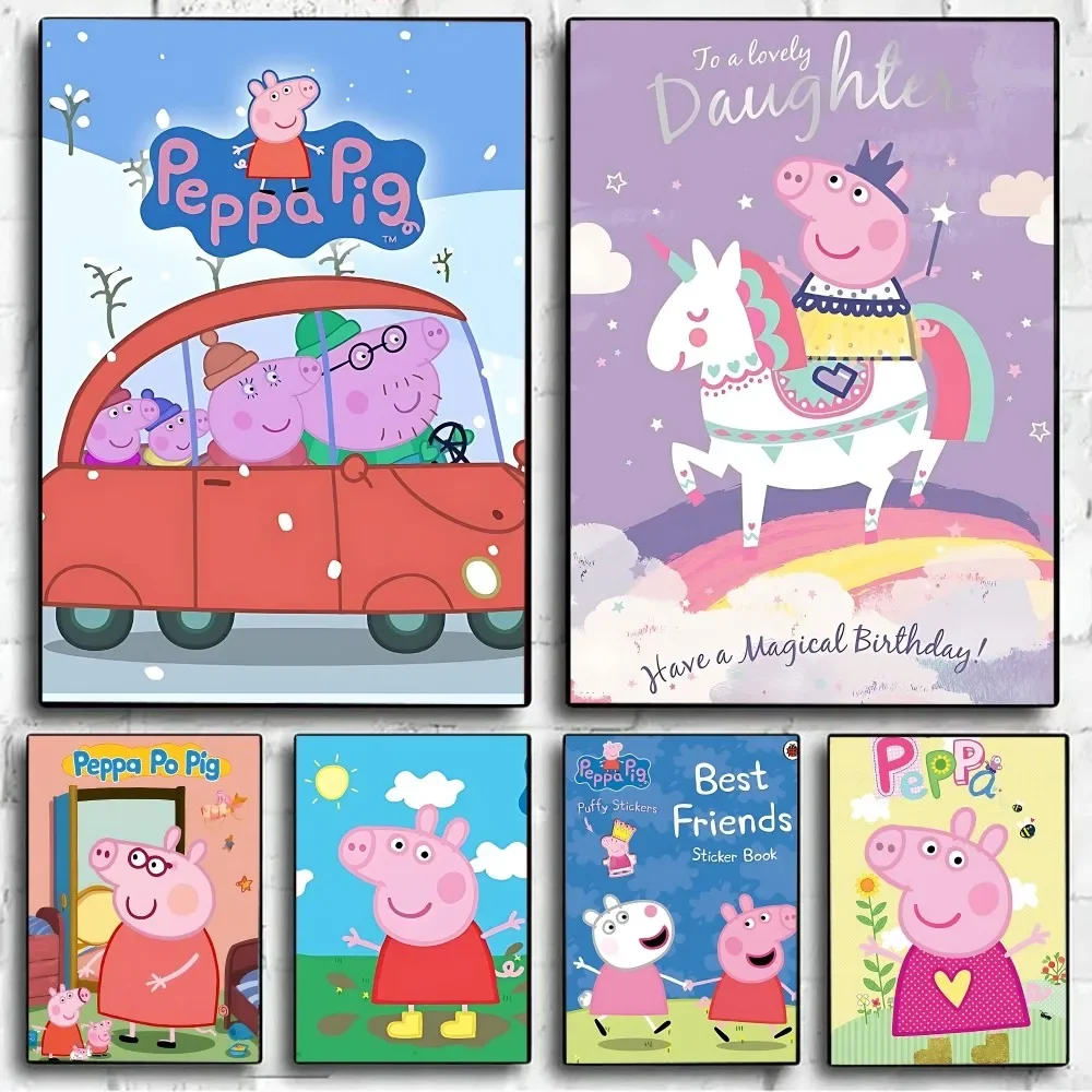 P-Peppas-Pigs-Cartoon Poster No Framed Poster Kraft Club Bar Paper Vintage Poster Wall Art Painting Bedroom Study Stickers