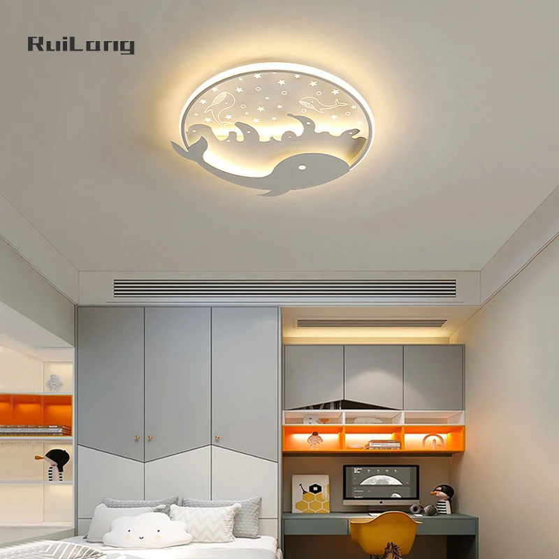 Children Led Ceiling Lamp Animal Cute Ocean Dolphin Whale Lamp Ceiling Chandelier Kids Room Girl Baby Boys Bedroom Ceiling Light