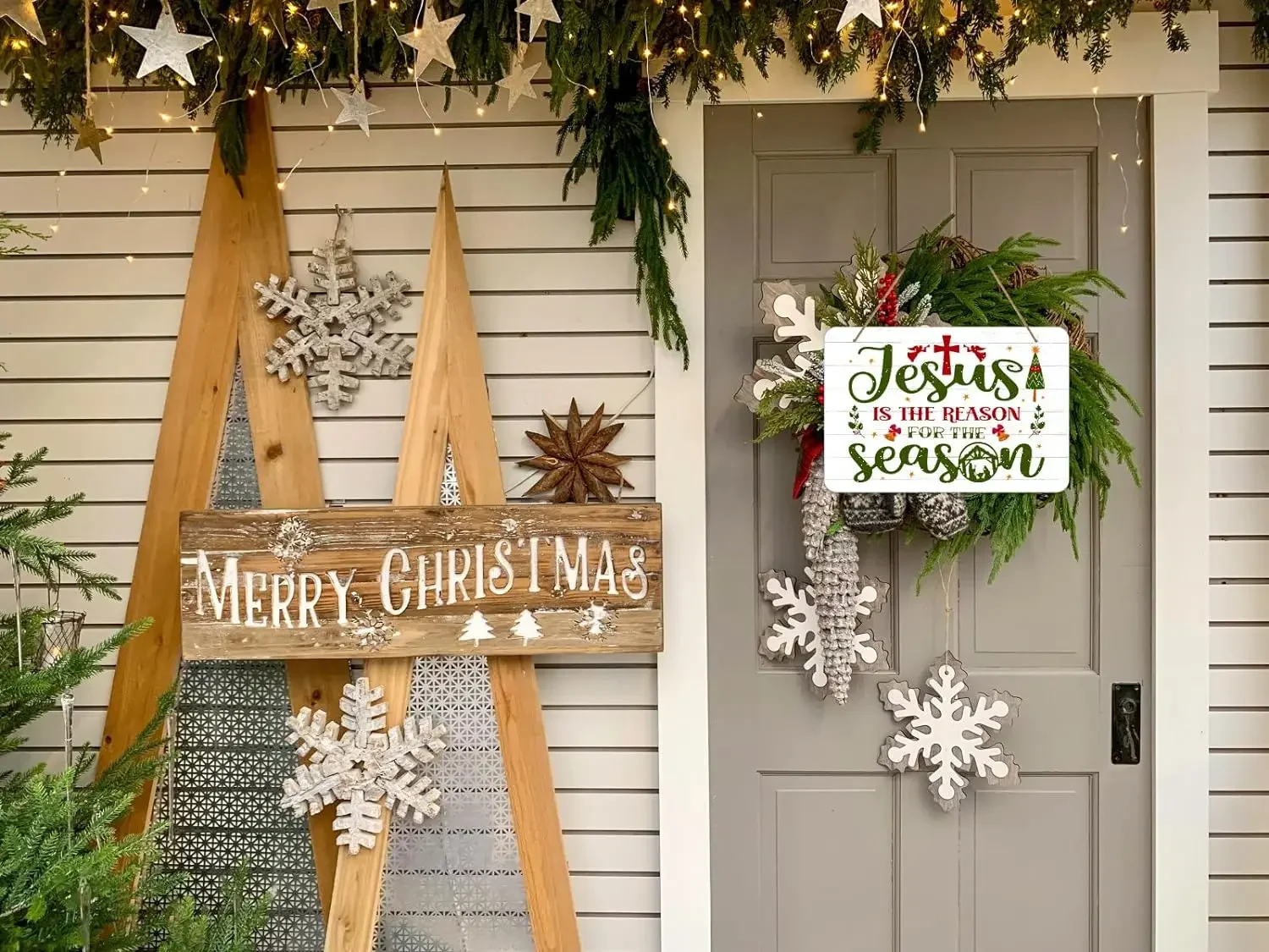 Christmas Signs Jesus Is The Reason for The Season Sign Wreath Hanging Sign for Christmas Wall Door Porch Wreath Holiday Decor