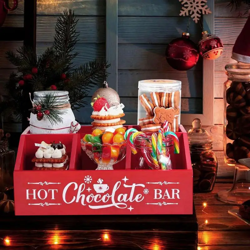 Christmas Snack Food Boxes 5 Compartment Christmas Wooden Box Decor 2024 Holiday Wooden Box Decor For Kitchen