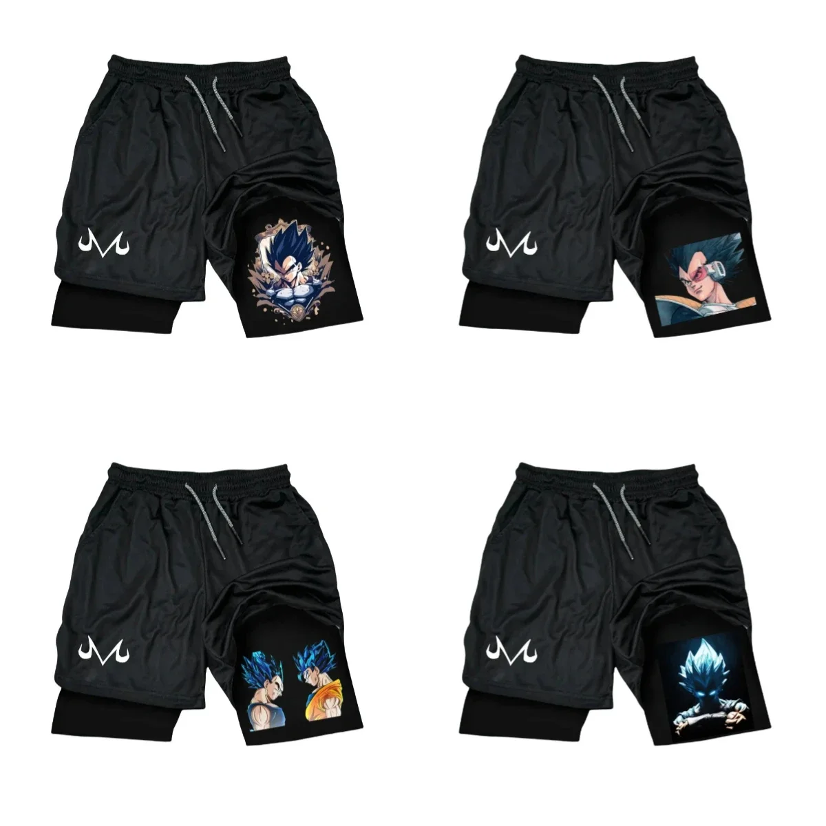 ドラゴンボール Z アニメ ブラック スポーツ ショーツ M ロゴ、トランクスとベジータのキャラクター プリント、ルーズ フィット、速乾性生地