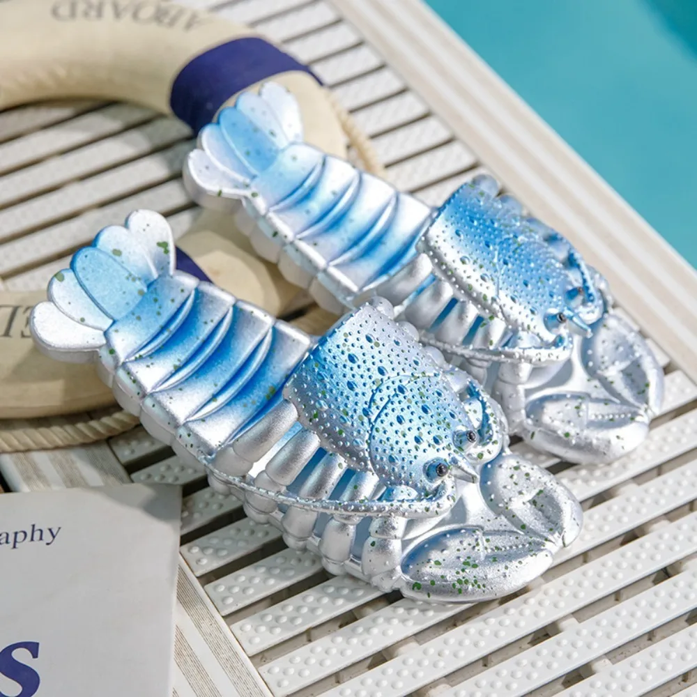 

Забавные водонепроницаемые шлепанцы с омарами, быстросохнущие легкие тапочки с креветками, нескользящие толстые сандалии для пар, уличные