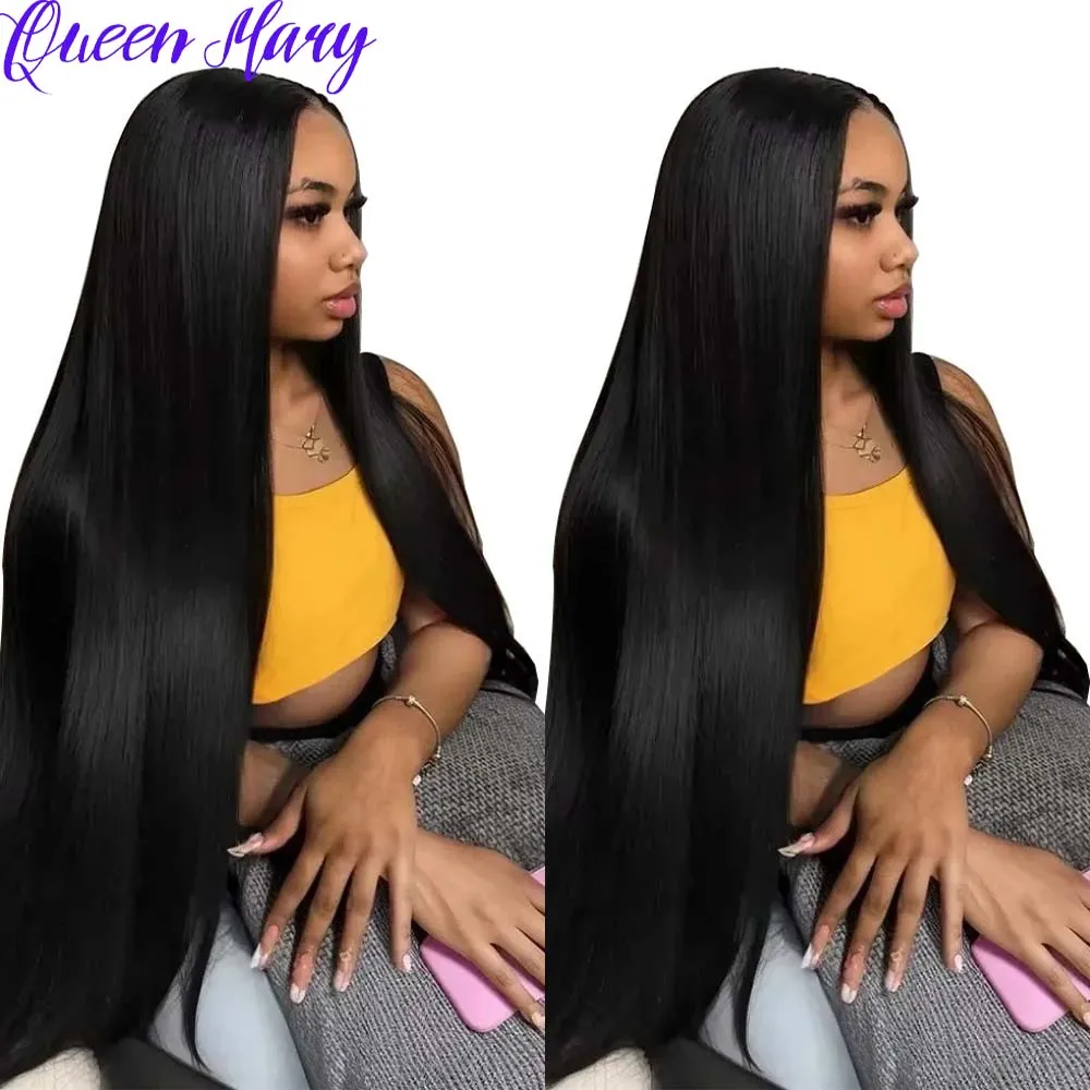 

13x6 Transparent Lace Front Wigs Human Hair 28 Inch Straight Natural Black 200 Density Pre Plucked Wig For Women With Baby Hair