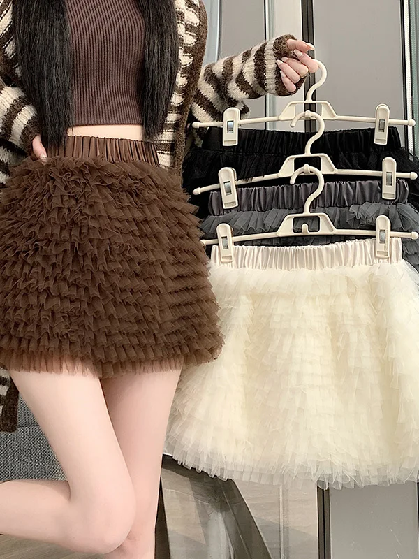 

Sexy American Sle f Skirt with Me Splicing High Waist ort Puffy Cake Skirt for Women Commute Korean Version Non-Stretch
