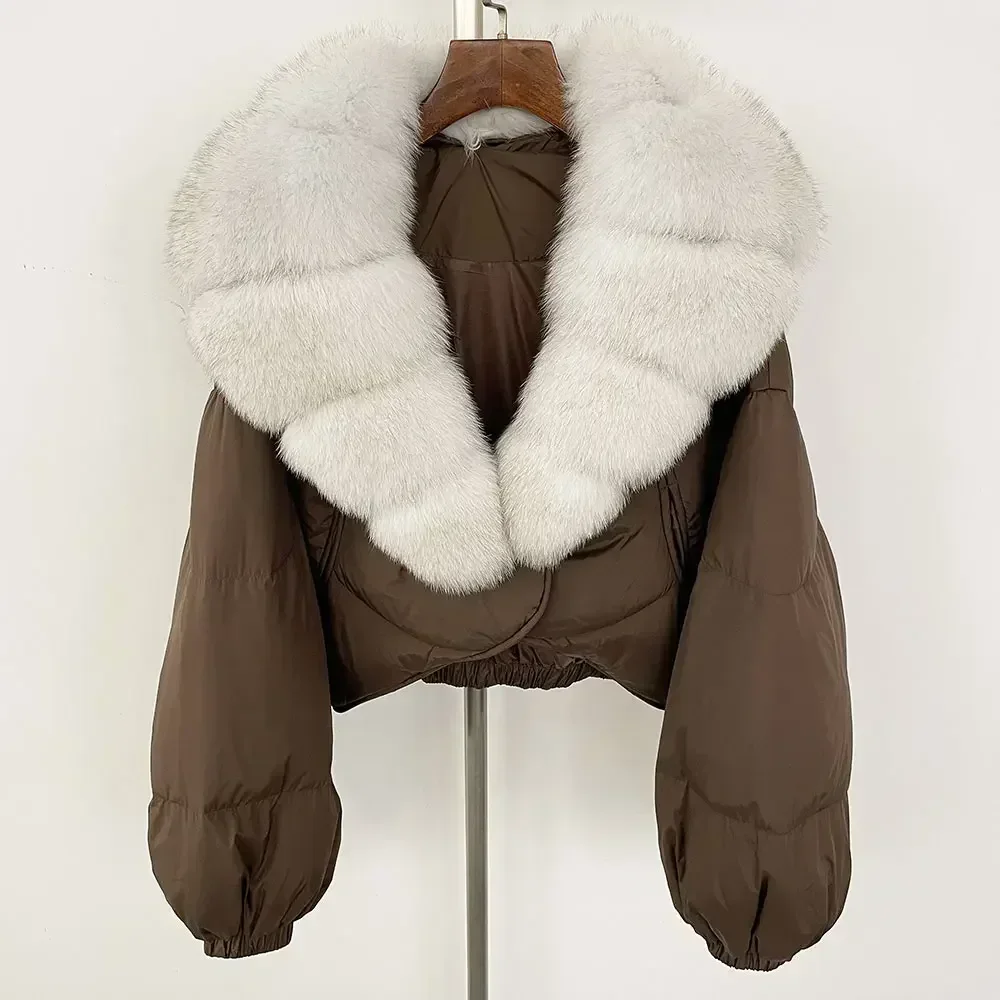 Di lusso Super Reale Cappotto di Pelliccia Delle Donne 2024 di Inverno 90% Piumino D'anatra Bianca Della Signora Grande Collo di Pelliccia di Volpe Naturale Piumino Femminile