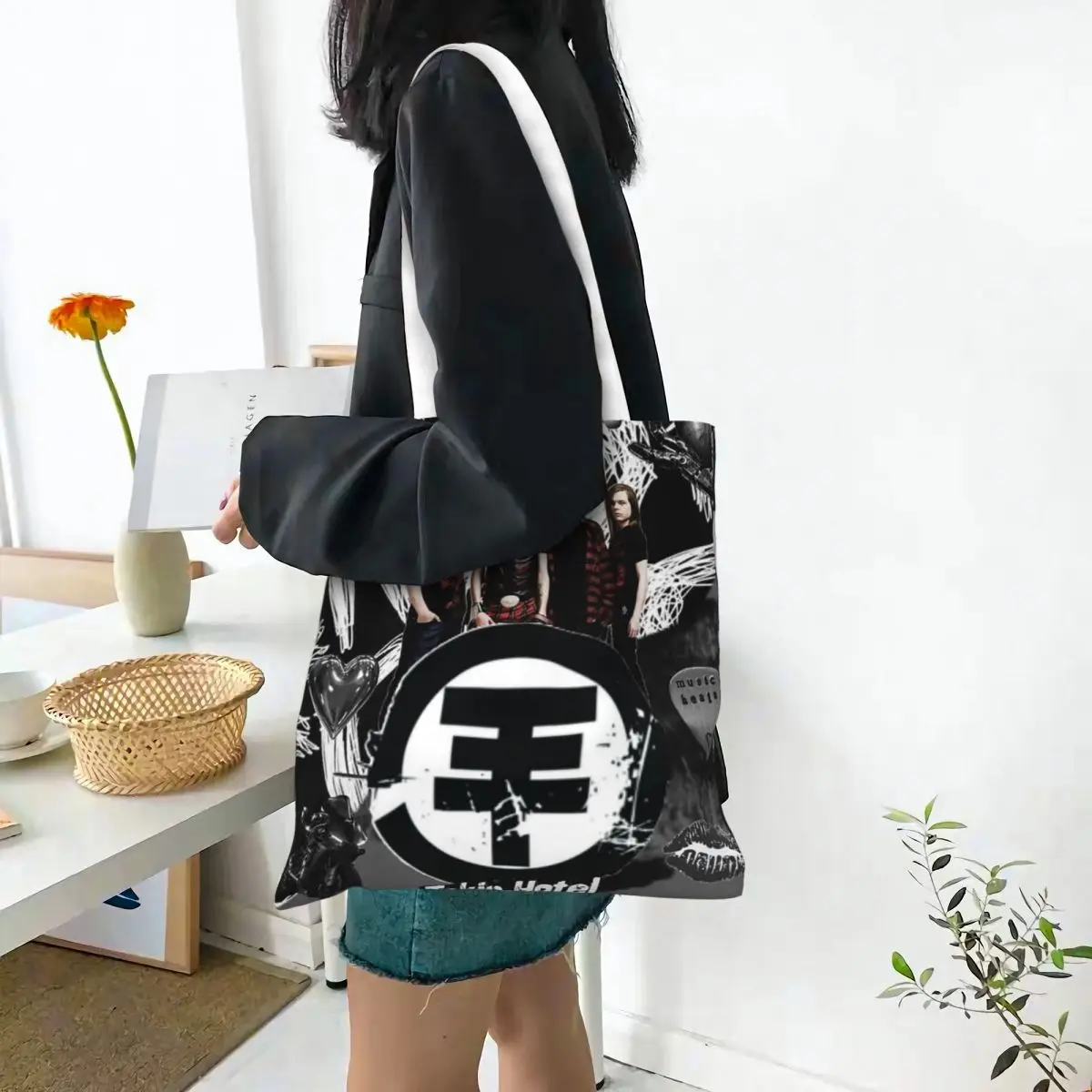 Tokio Hotel Shopping Bags Canvas The Tote Bag Folding for Women Shoulder Tote Travel Handbag