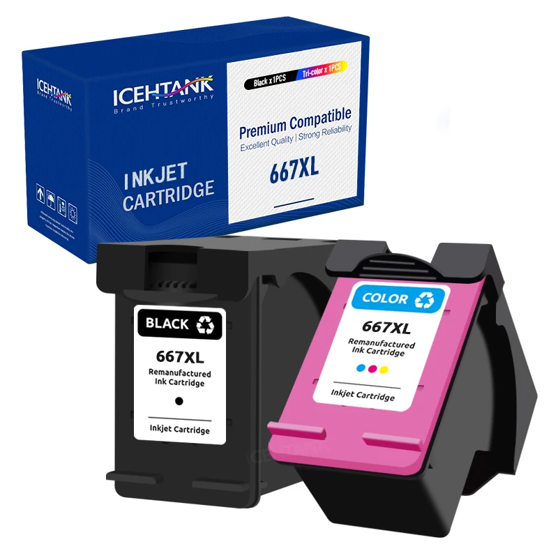 Icehtank Remanufactured Ink Cartridge For HP 667 667XL For DeskJet Ink Advantage 1275 2374 2375 2376 2775 2776 Printer