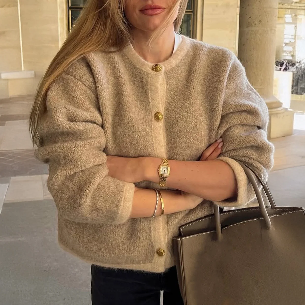 

NEW 2026 Women Knit Shirt Jacket Button Front Long Sleeve Cardigan