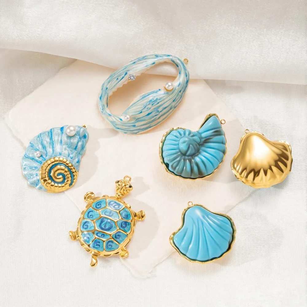 1pcs Blue Large Conch Starfish Shell Enamel Golden Charms Jewelry Making Materials for DIY Women Earrings Necklace Accessories