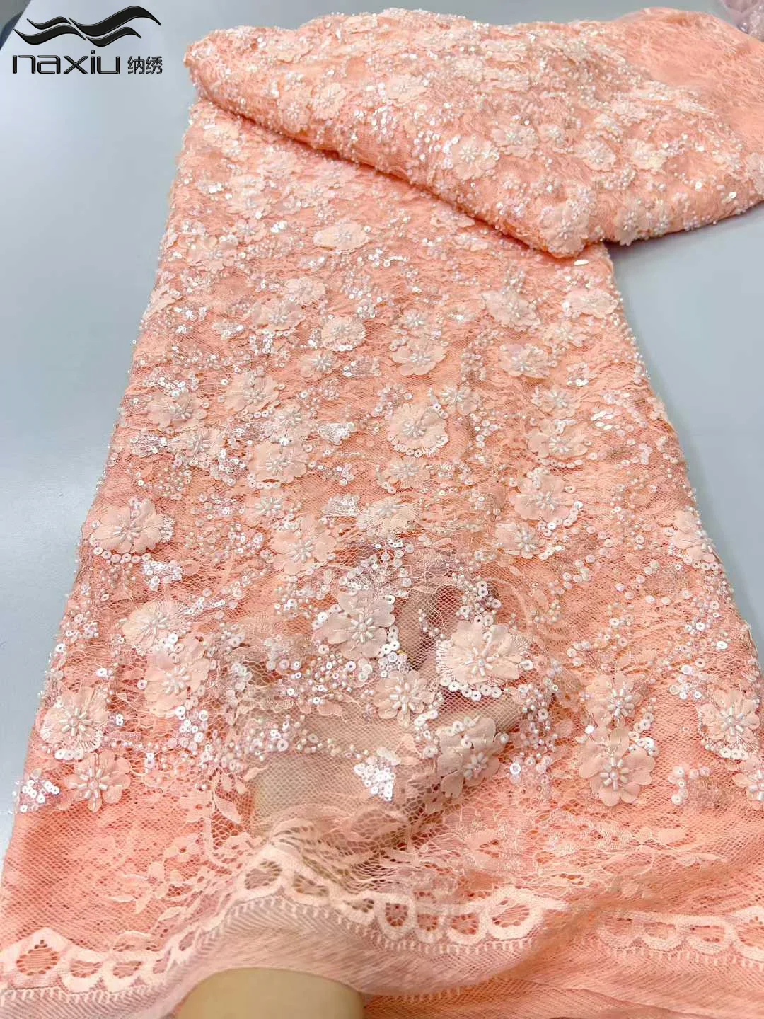 

Роскошная мягкая нигерийская кружевная ткань Madison с блестками, 2026, высококачественная африканская кружевная ткань с бусинами, французская для свадебного платья