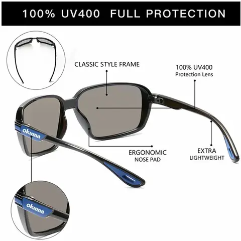 OKUMA fyrkantiga polariserade solglasögon för män och kvinnor utomhusresor sport cykling förare fiskeglasögon 12 best sales Okuma-rulle - №11