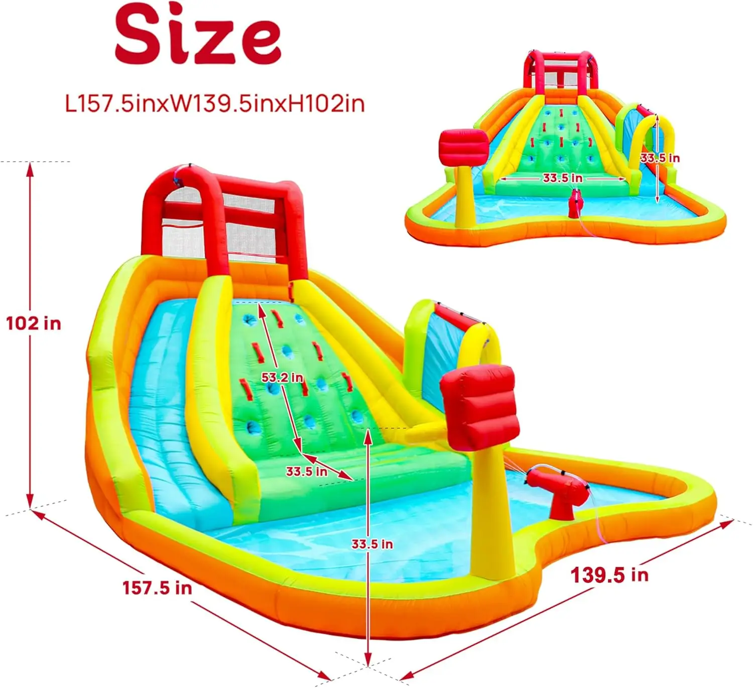 팽창식 물 미끄럼틀 공원, 아치형 물총 스프레이가 있는 에어바운스, 에어블로워가 있는 점핑 성