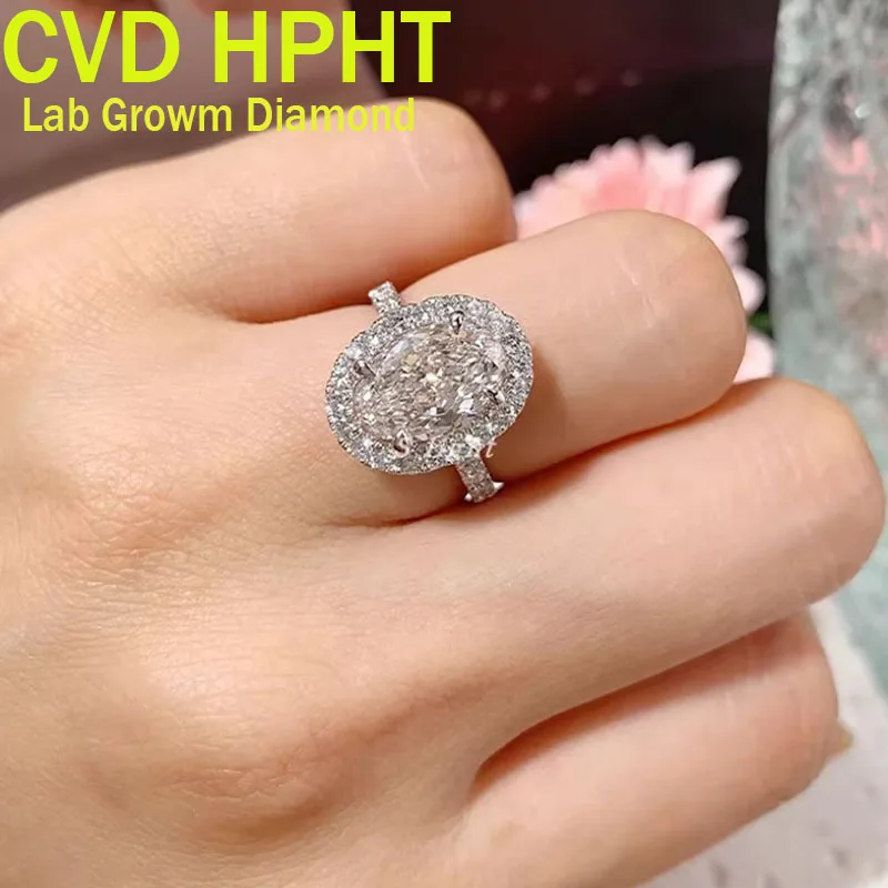 0.5 1 2  Carat CVD HPHT Lab Growm Diamond Ring Au375 9K White Gold Ring Oval shape D VS1 Wedding Engagement Ring gift party