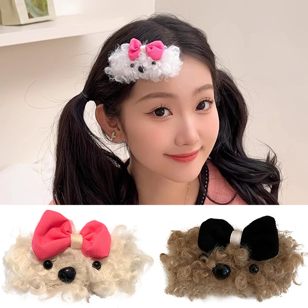 Fluffy Animal Side Clip Soft BB Clip Cute Hair Accessories Cartoon Plush Dog Hairpins Bowknot Dog-shaped Lamb Wool Hair Clips