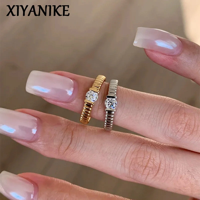 XIYANIKE Exquisite Satin Stripe Zircon Adjustable Finger Rings For Women Girl Fashion New Jewelry Gift Party Holiday Kольцо