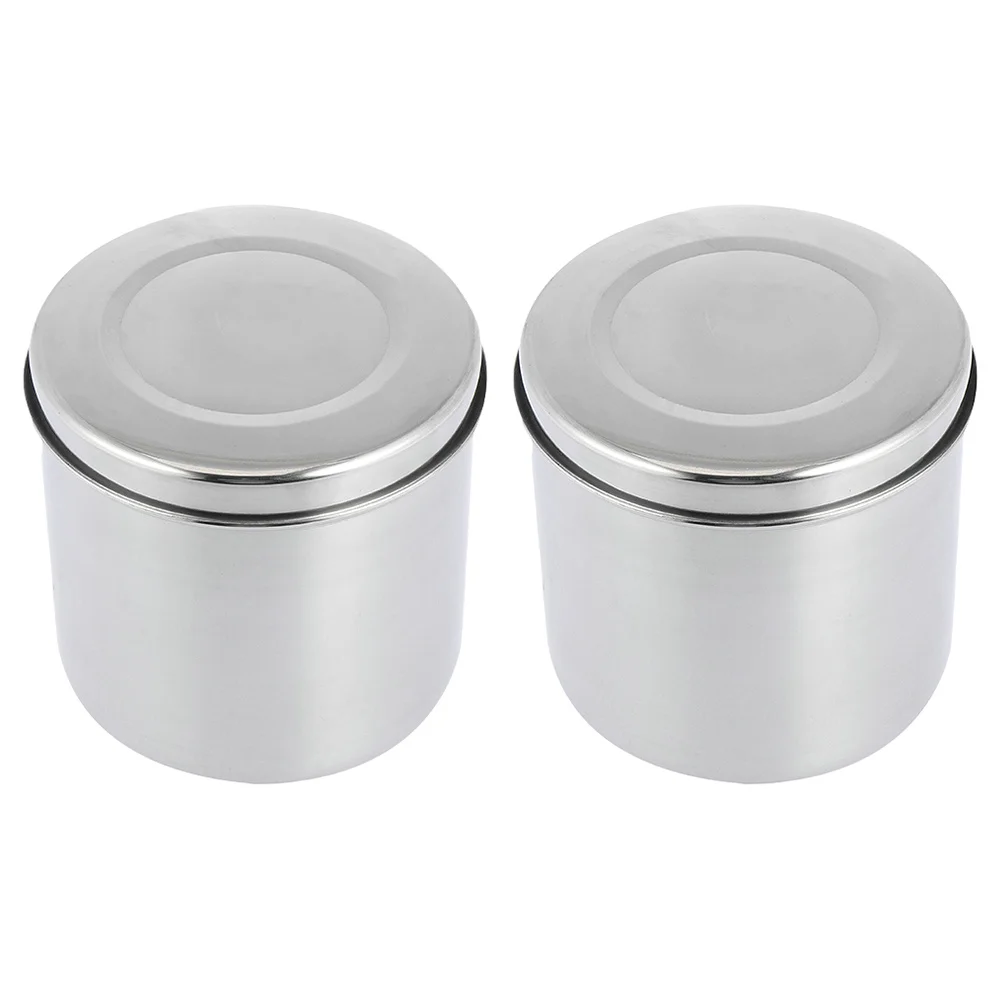 

2Pcs Stainless Steel Sterilization Container Durable Cotton Ball Box Lightweight Suitable Clinic Beauty Salon Home Storage