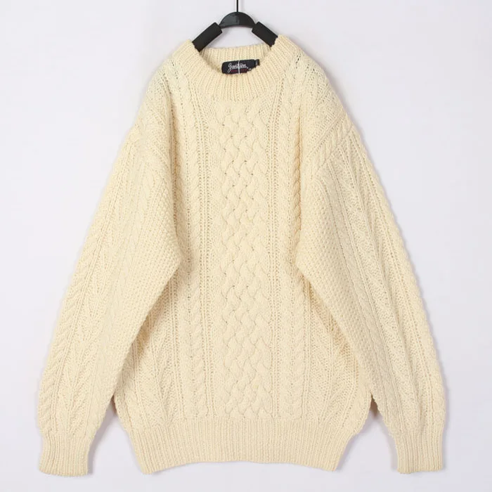 

Vintage White 3D Knitted Woolen Sweater Cardigan Autumn Winter Warm Loose Fit round Neck Long Sleeve Bean Boob Women's Top