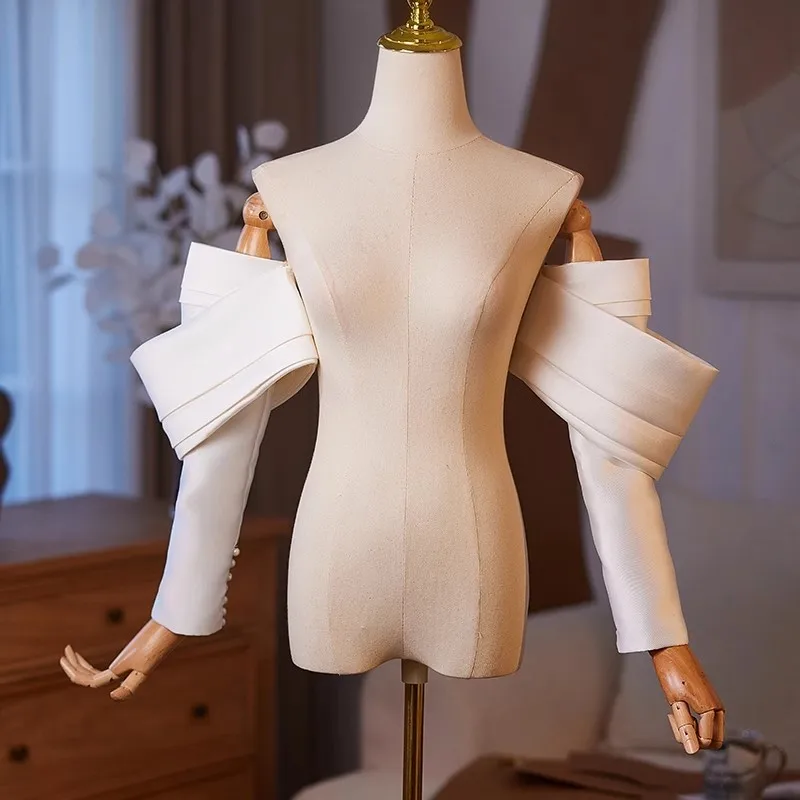 Women's Elegant Designer White Satin Arm Sleeve Female Vintage Photography Formal Dress Performance Party Glove R2758