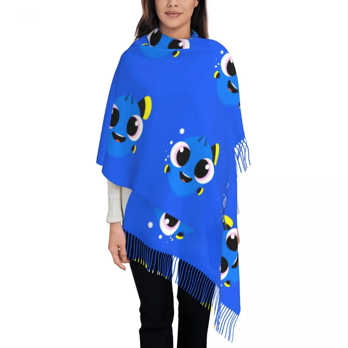 Custom Cute Dory Scarf Wrap for Women Long Winter Fall Warm Tassel Shawl Unisex Finding Nemo Scarves