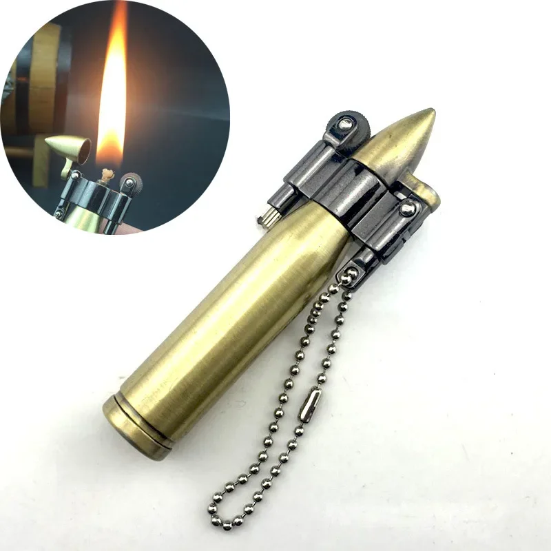 Vintage Flint Kerosene Lighters Retro Bullet Grinding Wheel Lighter portable Metal Keychain Cigarette Lighters Creative Gadgets