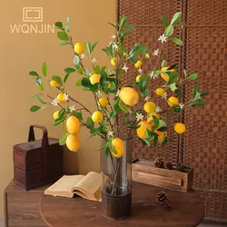 Luxury Lemon Fruit Branch With Green Leaves Artificial Flowers Home Photography Props Flores Artificales Fake Plants