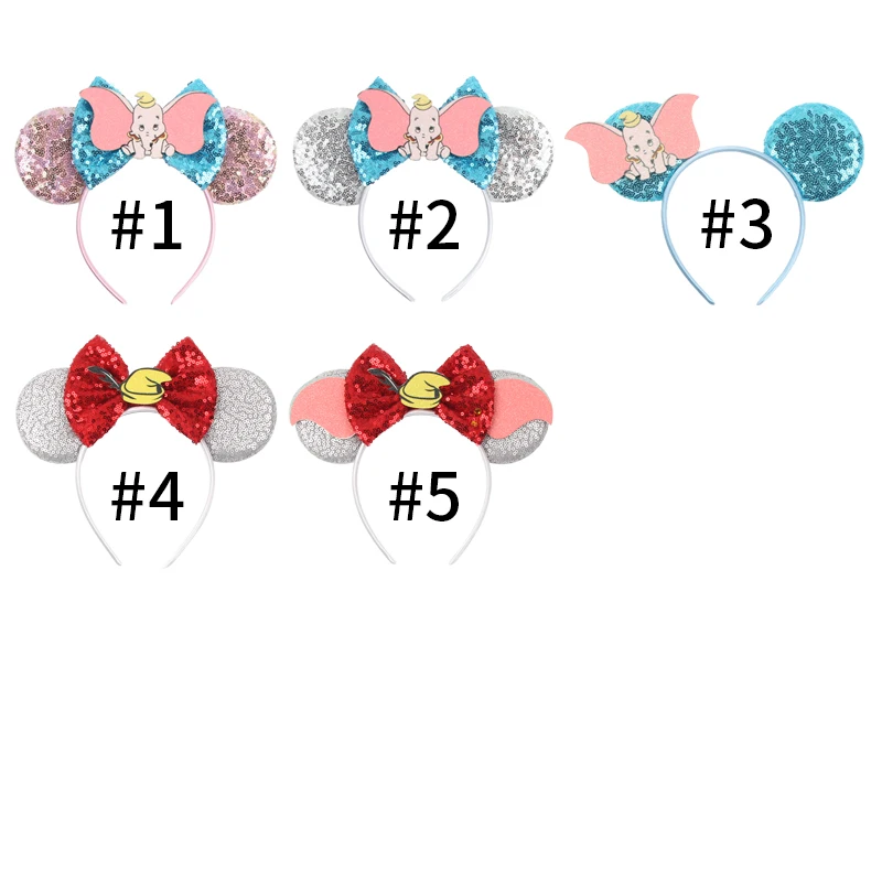 Disney Dumbo Mickey Mouse Ears Headbands Women Sequins Bow Hair Accessories Elephant Headband for Girls Kids Party Headwear Gift view 5