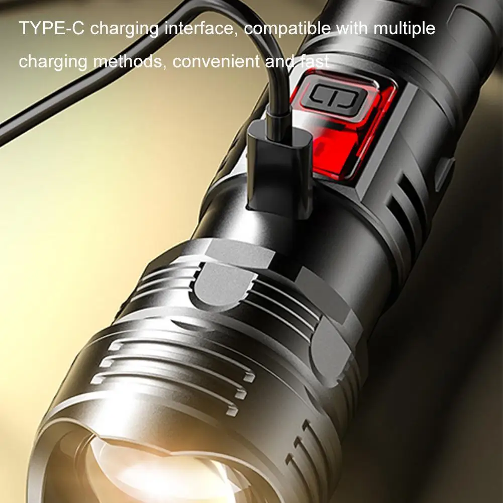 Multifunctional Digital Display Flashlight Telescopic Zoom Ultra Strong Long-range Shooting Portable Rechargeable Flashlight